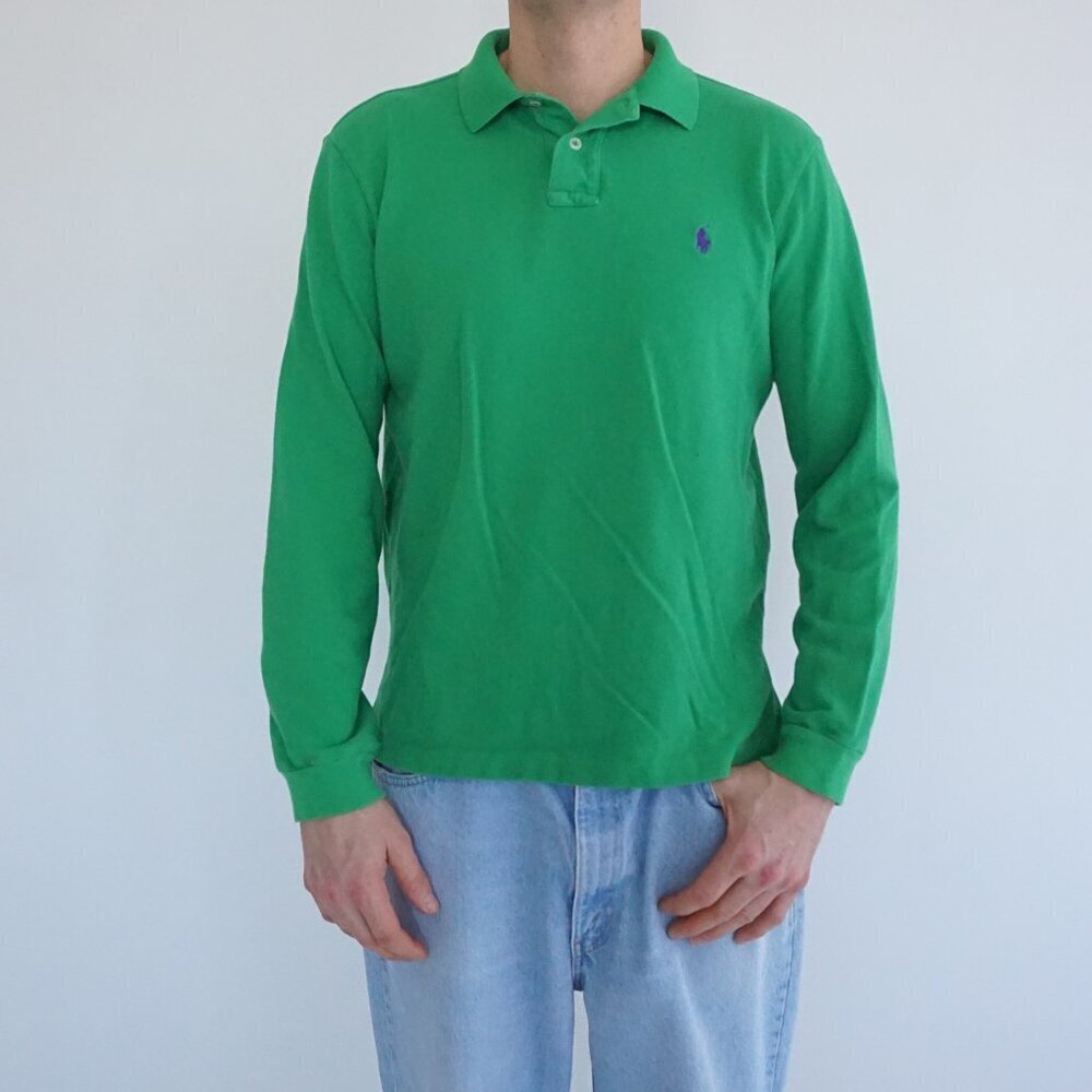 Polo Ralph Lauren Green Classic Pony Heritage Cotton Long Sleeve Polo Shirt L